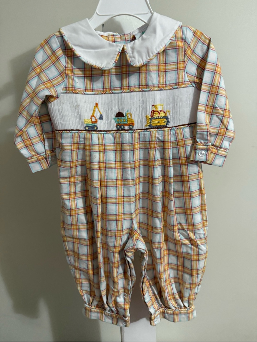 Shrimp & Grits Kids Smocked Construction Romper